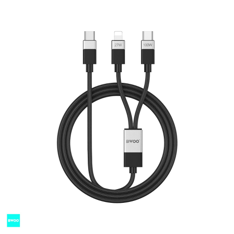 Accesorii IT - Cablu de date BWOO 2-in-1, USB-C - USB-C, 1 m, 100W, negru