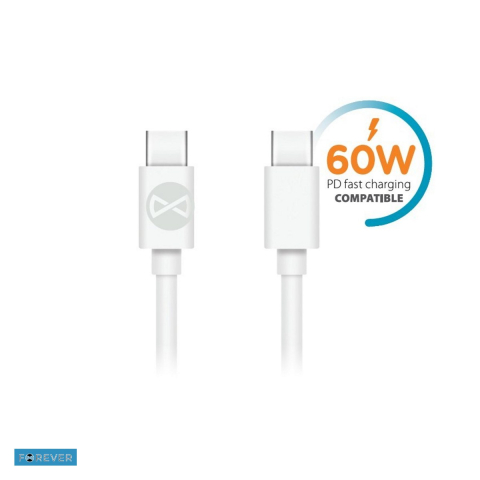 Accesorii IT - Cablu de date Forever, USB-C - USB-C, 1 m, 60W, alb