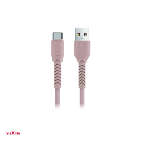 Accesorii IT - Cablu de date Maxlife MXUC-04, USB-A tata la USB-C tata, lungime 1 m, 3A, 15W, conectori protejati, in cutie, roz