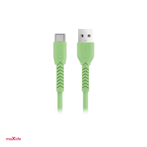 Accesorii IT - Cablu de date Maxlife MXUC-04, USB-A tata la USB-C tata, lungime 1 m, 3A, 15W, conectori protejati, in cutie, verde