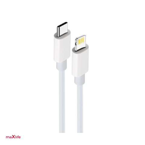 Cabluri iPhone - Cablu de date Maxlife MXUC-05, USB-C tata la tip Lightning tata, lungime 1 m, 20W, in cutie, alb