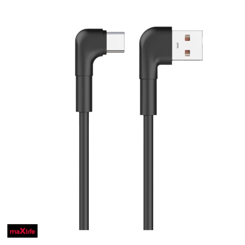 Cabluri USB tip C - Cablu de date Maxlife MXUC-09 angle, USB-A - USB-C, 1 m, 3A, negru