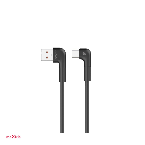 Accesorii IT - Cablu de date Maxlife MXUC-09, conectori in unghi 90° USB-A tata la USB-C tata, lungime 2 m, 3A, 15W, in cutie, negru