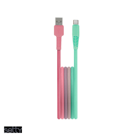Cabluri USB tip C - Cablu de date Setty KGA-C-1.5320, USB-A - USB-C, 1,5 m, 3A, turcoaz-roz degrade