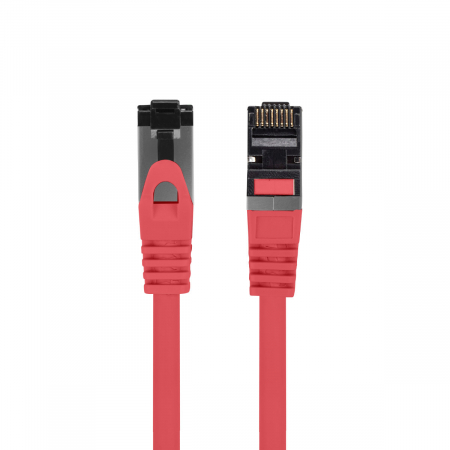 Cabluri retea internet - Cablu internet CAT 8.1 S/FTP LSZH, lungime 25 cm, Lanberg 44071, mufat 2xRJ45, material conductor cupru, rosu