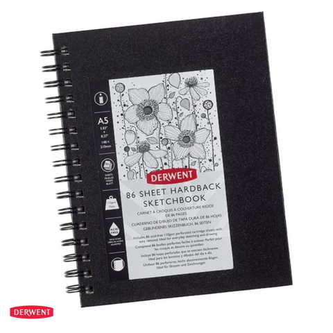 Birotica papetarie - Caiet cu spira pentru schite Derwent Professional, A5, 86 file, 110 g/mp, coperta neagra