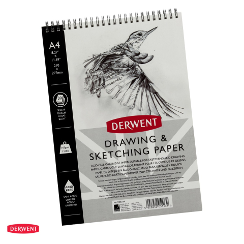 Birotica papetarie - Caiet cu spira pentru schite si desen Derwent Professional, A4, 30 file, 165 g/mp