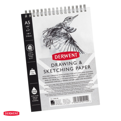 Birotica papetarie - Caiet cu spira pentru schite si desen Derwent Professional, A5, 30 file, 165 g/mp