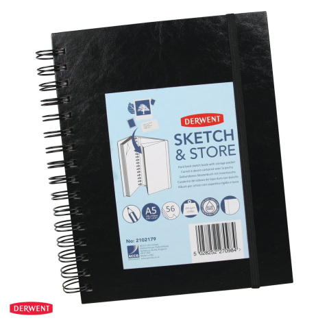 Birotica papetarie - Caiet cu spira pentru schite si desen Derwent Professional, A5, 56 file, 165 g/mp, cu mapa