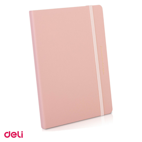 Caiete A5 (143×205/210mm) - Caiet Deli A5, 96 file, birou, dictando, coperta imitatie piele roz