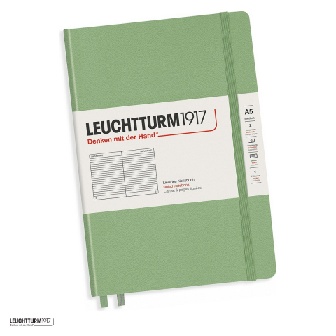 Birotica papetarie - Caiet Leuchtturm1917 Notebook Classic A5, coperta rigida, dictando, 251 pagini numerotate, hartie 80 g/mp, 145 x 210 mm, cuprins, 2 semne de carte, elastic, buzunar, vernil pastel