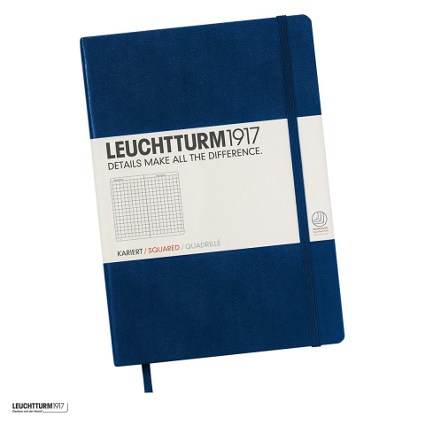 Birotica papetarie - Caiet Leuchtturm1917 Notebook Classic A5, coperta rigida, matematica, 251 pagini numerotate, hartie 80 g/mp, 145 x 210 mm, cuprins, 2 semne de carte, elastic, buzunar, albastru navy