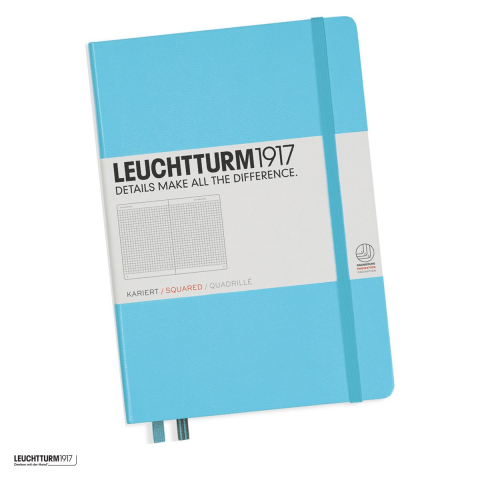 Birotica papetarie - Caiet Leuchtturm1917 Notebook Classic A5, coperta rigida, matematica, 251 pagini numerotate, hartie 80 g/mp, 145 x 210 mm, cuprins, 2 semne de carte, elastic, buzunar, bleu