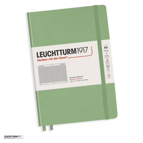 Birotica papetarie - Caiet Leuchtturm1917 Notebook Classic A5, coperta rigida, matematica, 251 pagini numerotate, hartie 80 g/mp, 145 x 210 mm, cuprins, 2 semne de carte, elastic, buzunar, vernil pastel