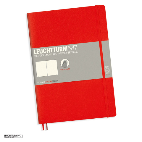 Caiete B5 - Caiet Leuchtturm1917 Notebook Classic B5, coperta flexibila, velin, 123 pagini numerotate, hartie 80 g/mp, 178 x 254 mm, cuprins, 2 semne de carte, elastic, buzunar, rosu
