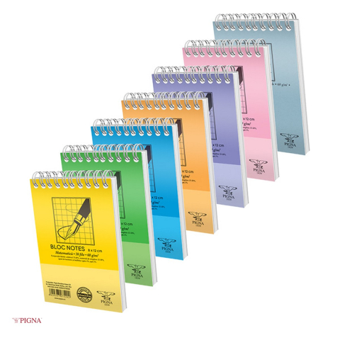 Caiete - Bloc notes Pigna Basic, A7, 50 file, matematica, 60 g/mp, spira aritmetica, 80x120 mm
