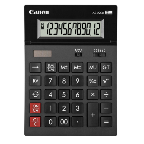 Calculatoare numerice - Calculator de birou 12 Digits, Canon AS2200, 198 x 140 x 34 mm, negru