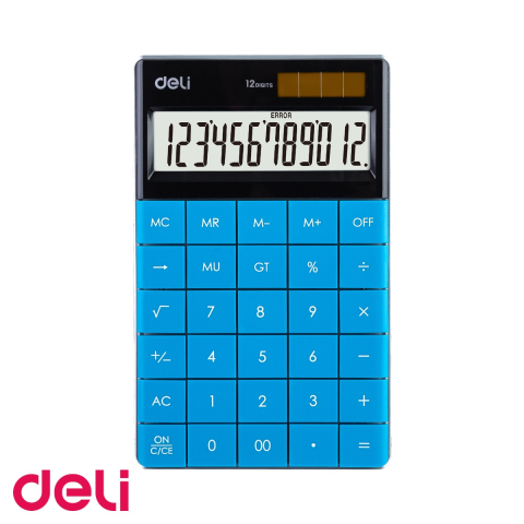 Birotica papetarie - Calculator de birou Deli, 12 digits, ecran LCD, alimentare dubla, taste touch, albastru