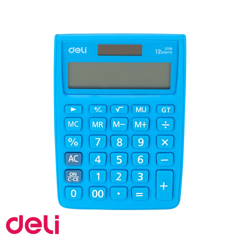 Birotica papetarie - Calculator de birou Deli 1238, 12 cifre, alimentare dubla, pentru calcule fiscale si uz profesional