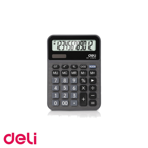 Tehnica de birou - Calculator de birou Deli M07, 12 digits, carcasa metalica, display LCD inclinat, alimentare dubla, pentru birou