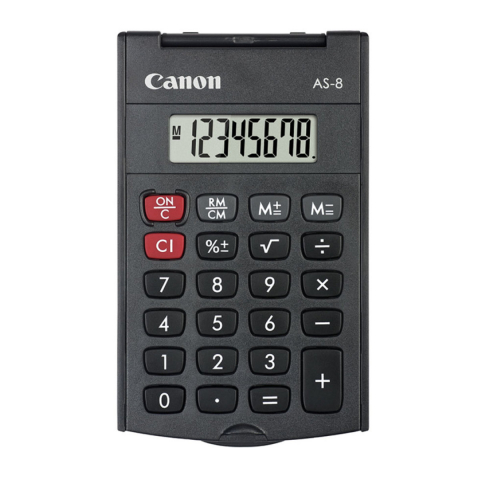 Calculatoare numerice - Calculator de buzunar pliabil cu 8 Digits, Canon AS-8, 97 x 60 x 11.4 mm, gri inchis