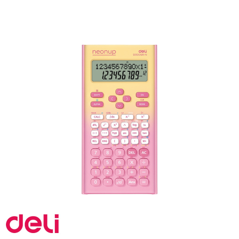 Tehnica de birou - Calculator stiintific Deli 300 functii, 12 digiti, display LCD 2 linii, roz degrade, pentru elevi si studenti