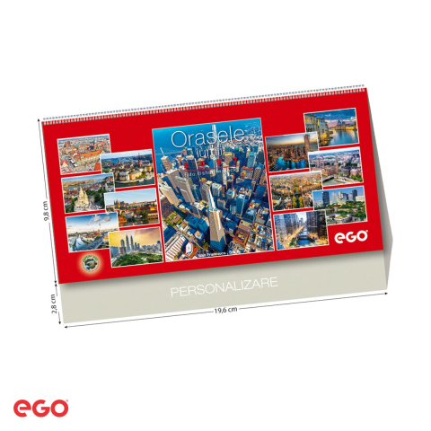 Calendare - Calendar de birou Ego Orase Lumii, 13 file, 20x10 cm, cu spira metalica