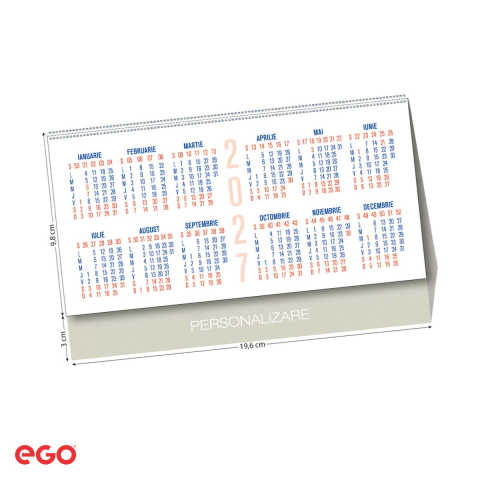 Calendare - Calendar de birou Ego Triptic, 12 file, 20x10 cm, cu spira metalica