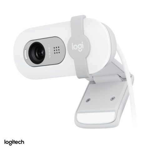 Accesorii IT - Camera web Logitech Brio 100, Full HD 1080p, USB-A, corectie a luminii RightLight 2, microfon incorporat, capac de intimitate glisant, alb crem, 960-001617