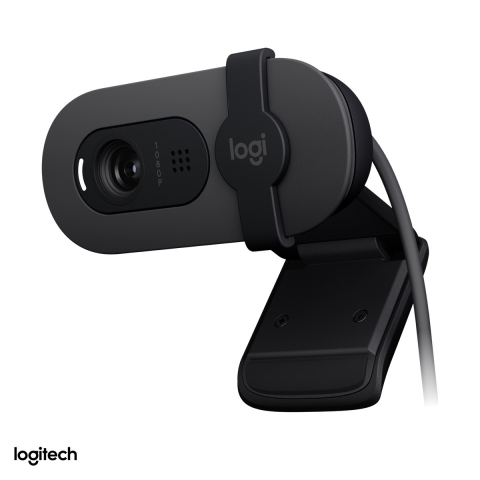 Accesorii IT - Camera web Logitech Brio 100, Full HD 1080p, USB-A, corectie a luminii RightLight 2, microfon incorporat, capac de intimitate glisant, grafit, 960-001585