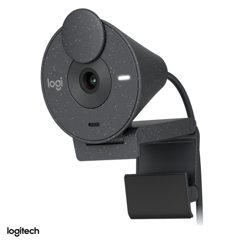 Accesorii IT - Camera web Logitech Brio 300, Full HD 1080p, USB-C, corectie a luminii RightLight 2, microfon cu reducere a zgomotului, capac de intimitate, grafit, 960-001436