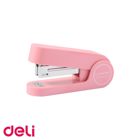 Capsatoare - Capsator Deli din plastic reciclat, 25 coli, capse 24/6, roz, cu baza antiderapanta, pentru birou si acasa