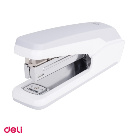 Capsatoare - Capsator Deli Efortless half strip, 25 coli, pentru capse 24/6 si 26/6, 133x43x61 mm, alb