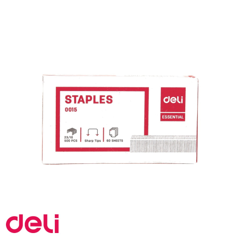 Capse pentru capsator - Capse zincate 23/10 Deli, metal rezistent, capsare pana la 60 coli, cutie 500 bucati