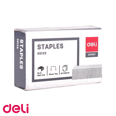 Capse pentru capsator - Capse zincate 26/6 Deli, metal rezistent, pentru capsatoare standard, 1000 bucati per cutie