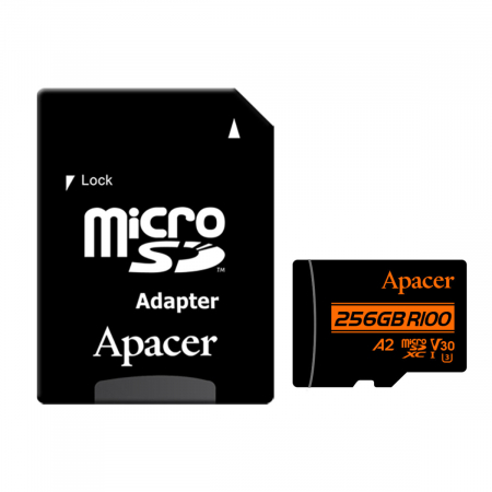 Carduri 256 Gb - Card microSDXC 256 GB, UHS-I U3, V30, A2, Apacer R100, cu adaptor SD