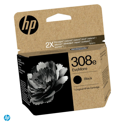 Cartuse imprimante inkjet - Cartus de cerneala HP 308e EvoMore, capacitate mare, 6,5 ml, cerneala pigment, randament 320 pagini, pentru HP Envy 6110, 6120, 6130, 6520, 6530, negru, 7FP22UE