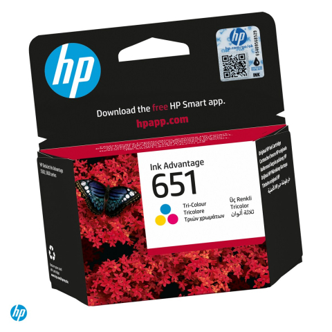 Cartuse inkjet - Cartus de cerneala HP 651 Ink Advantage, cerneala dye, randament 300 pagini, pentru HP OfficeJet 202, HP DeskJet Ink Advantage 5575, 5645, tricolor, C2P11AE