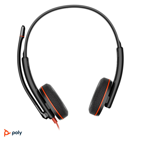 Accesorii IT - Casti cu fir HP Poly Blackwire 3220 Stereo, USB-C cu adaptor USB-A atasat, microfon cu anulare a zgomotului, control pe cablu, SoundGuard, negru, 8X228AA