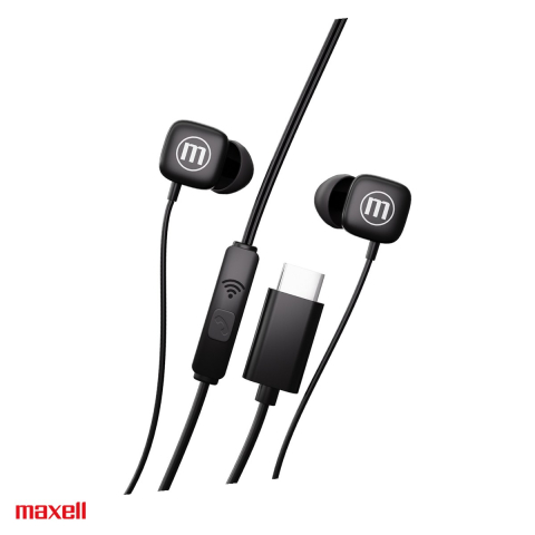 Casti cu cablu - Casti in-ear cu fir Maxell Square, cu microfon, conector USB-C, cablu 1.2 m, negre
