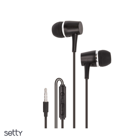 Casti - Casti Setty cu fir, jack 3.5mm, cablu 1.2m, cu microfon, Negru