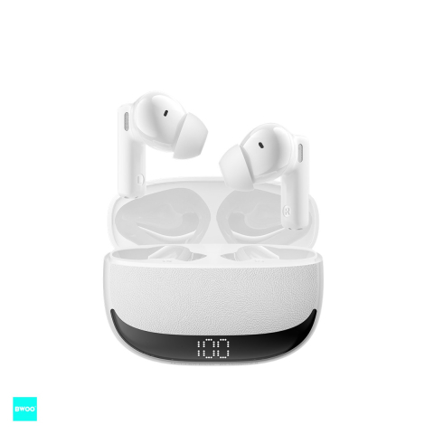 Accesorii IT - Casti true wireless BWOO BW40, Bluetooth, cu ANC, cu iluminare LED, albe