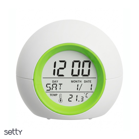 Ceasuri decorative - Ceas cu alarma Setty JZ-212, afisare ora, zi, data, si temperatura, cu iluminare de fundal LED, alb cu verde