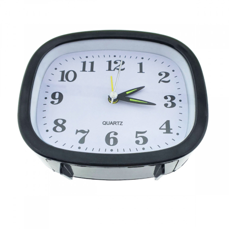 Ceas de birou - Ceas de masa cu alarma, afisaj analog, alimentare 1 x AA, cadran negru, 124 x 105 x 40 mm, fond alb