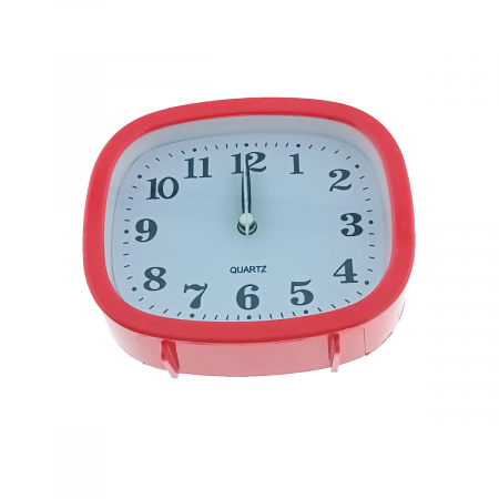 Ceasuri - Ceas de masa cu alarma, afisaj analog, alimentare 1 x AA, cadran rosu, 124 x 105 x 40 mm, fond alb