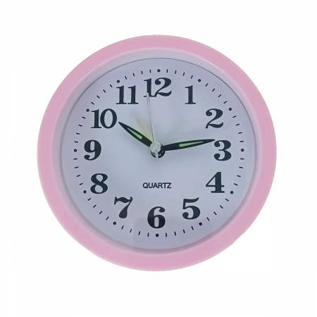 Ceas de birou - Ceas de masa cu alarma, afisaj analog, alimentare 1 x AA, cadran roz, 120 x 120 x 40 mm, fond alb