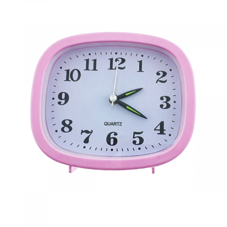 Ceas de birou - Ceas de masa cu alarma, afisaj analog, alimentare 1 x AA, cadran roz, 124 x 105 x 40 mm, fond alb