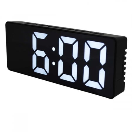Ceas de birou - Ceas de masa digital cu afisaj LED alb, multifunctional, VT-93816-W, dimensiuni 160 x 62 x 31 mm, ABS, negru