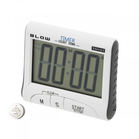 Ceasuri - Ceas digital BLOW TH101, de interior, cu alarma si cronometru, suport de masa si magnet, 83x73x22mm, 06001, alb