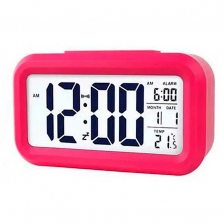 Ceas de birou - Ceas digital LED, cu alarma, termometru si calendar, amanare alarma, senzor iluminare, baterie 3 x AAA, 137 x 80 x 48 mm, rosu
